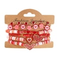 thumbnail image 1 of Deeceymbur Valentines Day Heart Bracelet Set 5 Pack Red Beaded Jewelry for Women Romantic Gift Polymer Clay Design Adjustable Wristband, 1 of 6