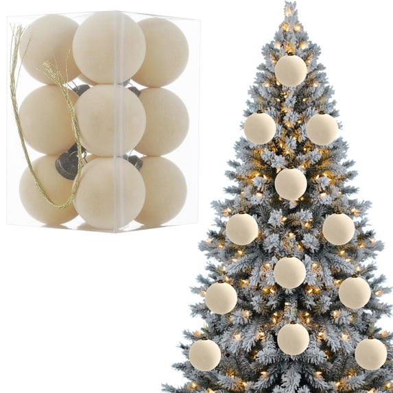 Deeceymbur Velvet Flocked Christmas Tree Ornaments Set of 12 Plastic Balls Hanging Decor for Holiday Decoration Party Festive Display