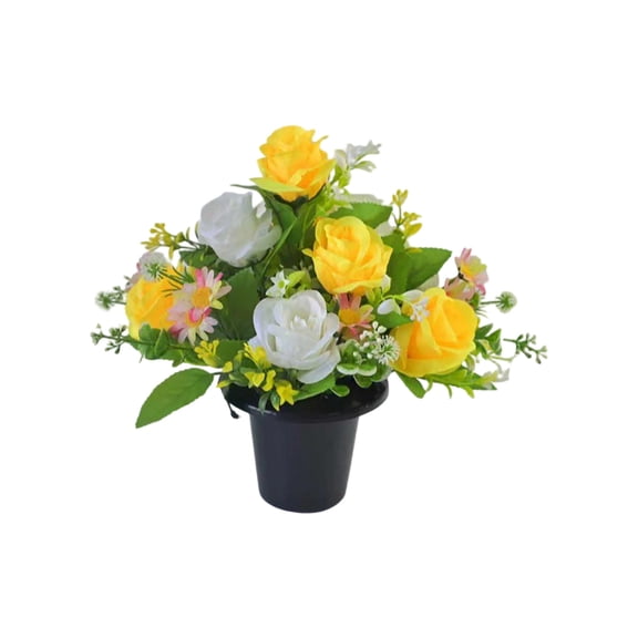 Deeceymbur Weather Resistant Artificial Potted Flowers Solemn Ornament for Cemetery Memorial Use