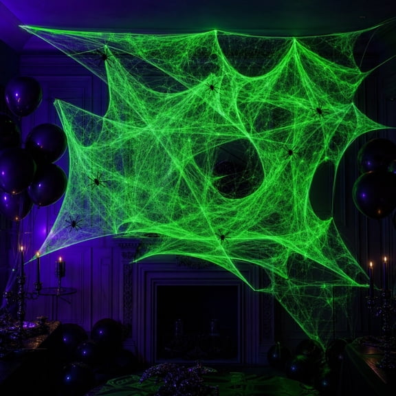 Deeceymbur Web Fluorescent Glowing Decor Polyester Material Easy Shape Reusable for Party Scene Festive Setup