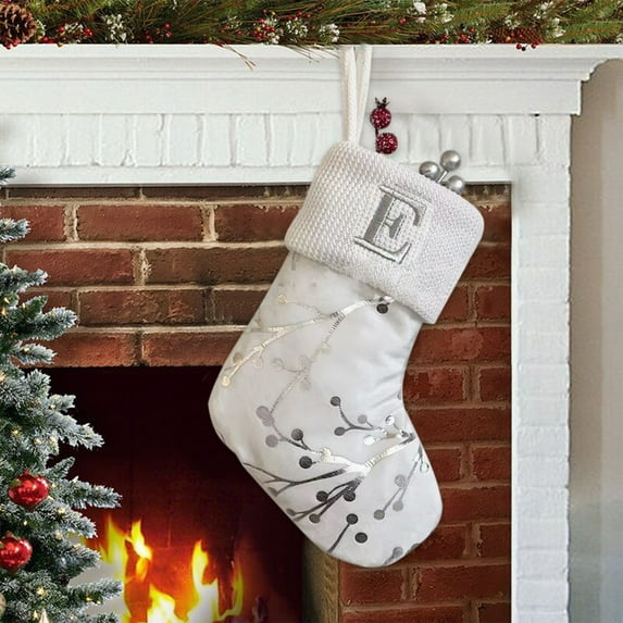 Deeceymbur White Letter Embroidered Christmas Stocking Personalized Holiday Gift Bag Fireplace Christmas Tree Home Decor Sock