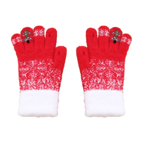 Deeceymbur Winter Snowflake Christmas Tree Pattern Knitted Warm Gloves Touchscreen Compatible Holiday Theme Outdoor Activities Cold Weather Plush Gloves