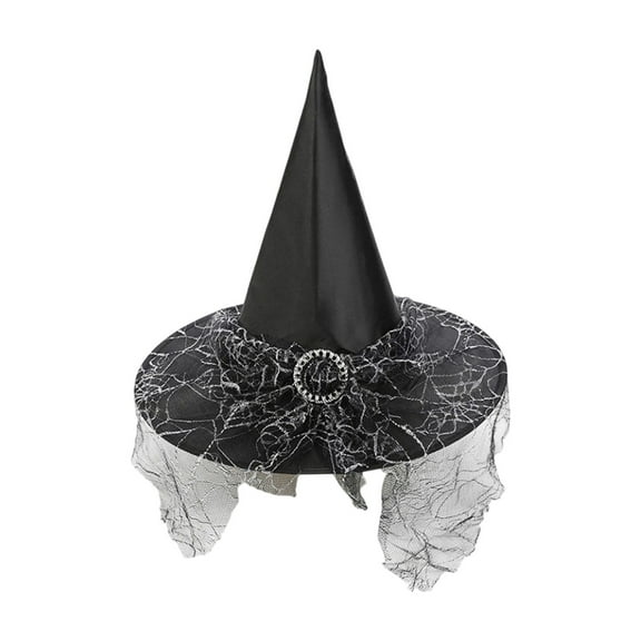Deeceymbur Wizard Hat with Face Cover Spooky Halloween Accessory Compact Storage Reusable Taffeta Headwears 13.38x15.35in