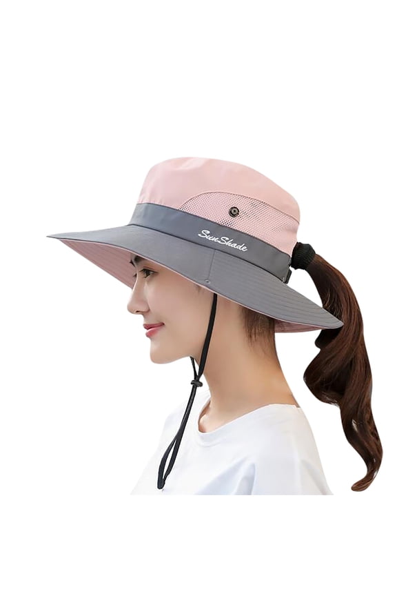 Women’s Summer Hiking Hat with Ponytail Hole – Fisherman Style, UPF 50+ UV Shield for Mountain Trails Pink