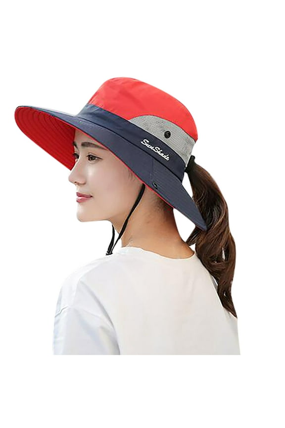 Women’s Summer Hiking Hat with Ponytail Hole – Fisherman Style, UPF 50+ UV Shield for Mountain Trails Red
