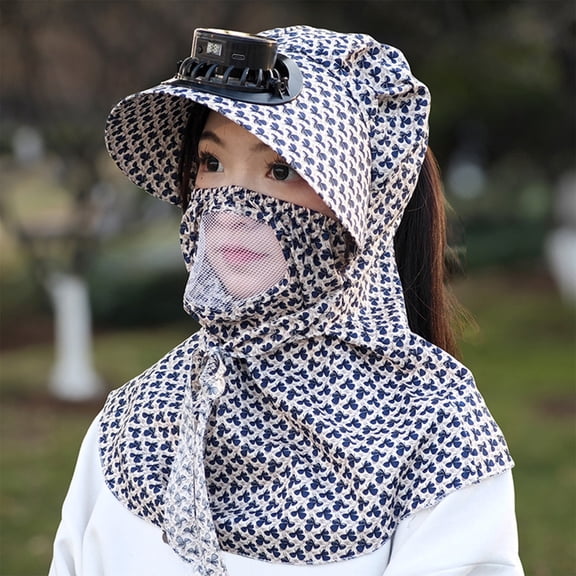 Deeceymbur Women’s Summer Solar Fan Hat – UV Protection, Face-Shielding Design for Cycling, Tea Picking & Outdoor Outings Black