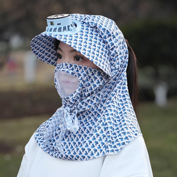 Deeceymbur Women’s Summer Solar Fan Hat – UV Protection, Face-Shielding Design for Cycling, Tea Picking & Outdoor Outings Blue