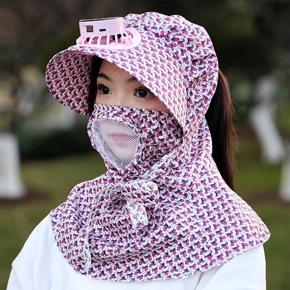 Deeceymbur Women’s Summer Solar Fan Hat – UV Protection, Face-Shielding Design for Cycling, Tea Picking & Outdoor Outings Pink