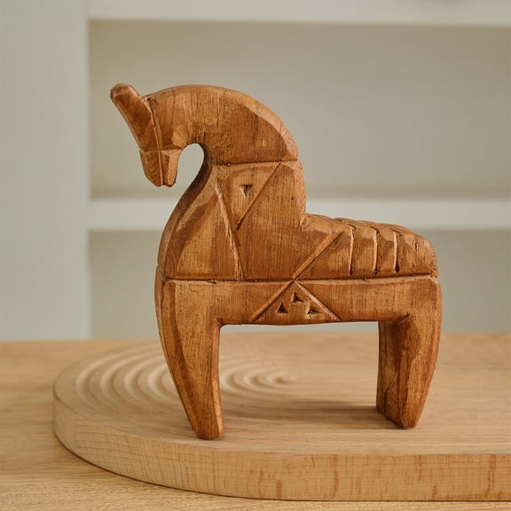Deeceymbur Wooden Rocking Horse Table Top Decor Nordic Style Pine Wood Carving Craft Ornament for Shelf Display Gift Idea Rustic Farmhouse Home Accent