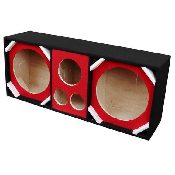 DeeJay LED Car Speaker Enclosure Two 12" Woofers w/ 2 Tweeters & 1 Horn - Red