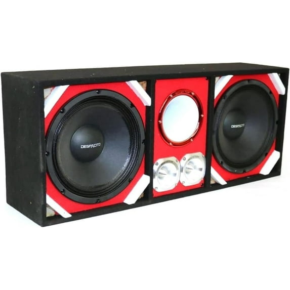 Loaded Box withTwo Despacito Heavy Duty 12-in Woofers One Horn and withTwo Bullet Tweeters RED