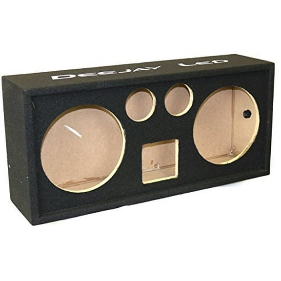 Robust Chuchera 9-1/8-in Round Openings For Two 10-in Woofers Plus One Horn Plus Two Tweeters Empty Car Speaker Box Black 5/8-in MDF One 4-1/2-in Square Opening For Horn DEEJAY LED 2X10HORN2TW