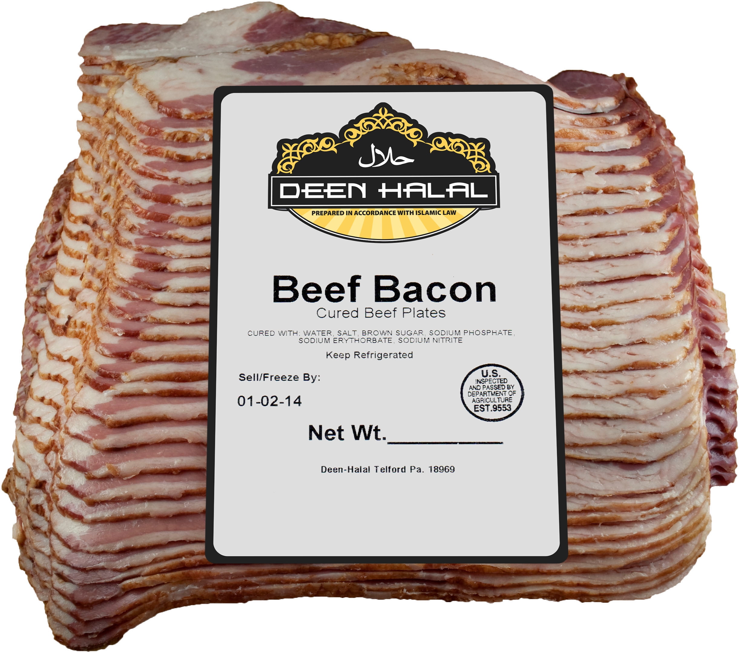 Deen Halal Sliced Beef Bacon 5lbs (1 Pack) Premium Halal Breakfast