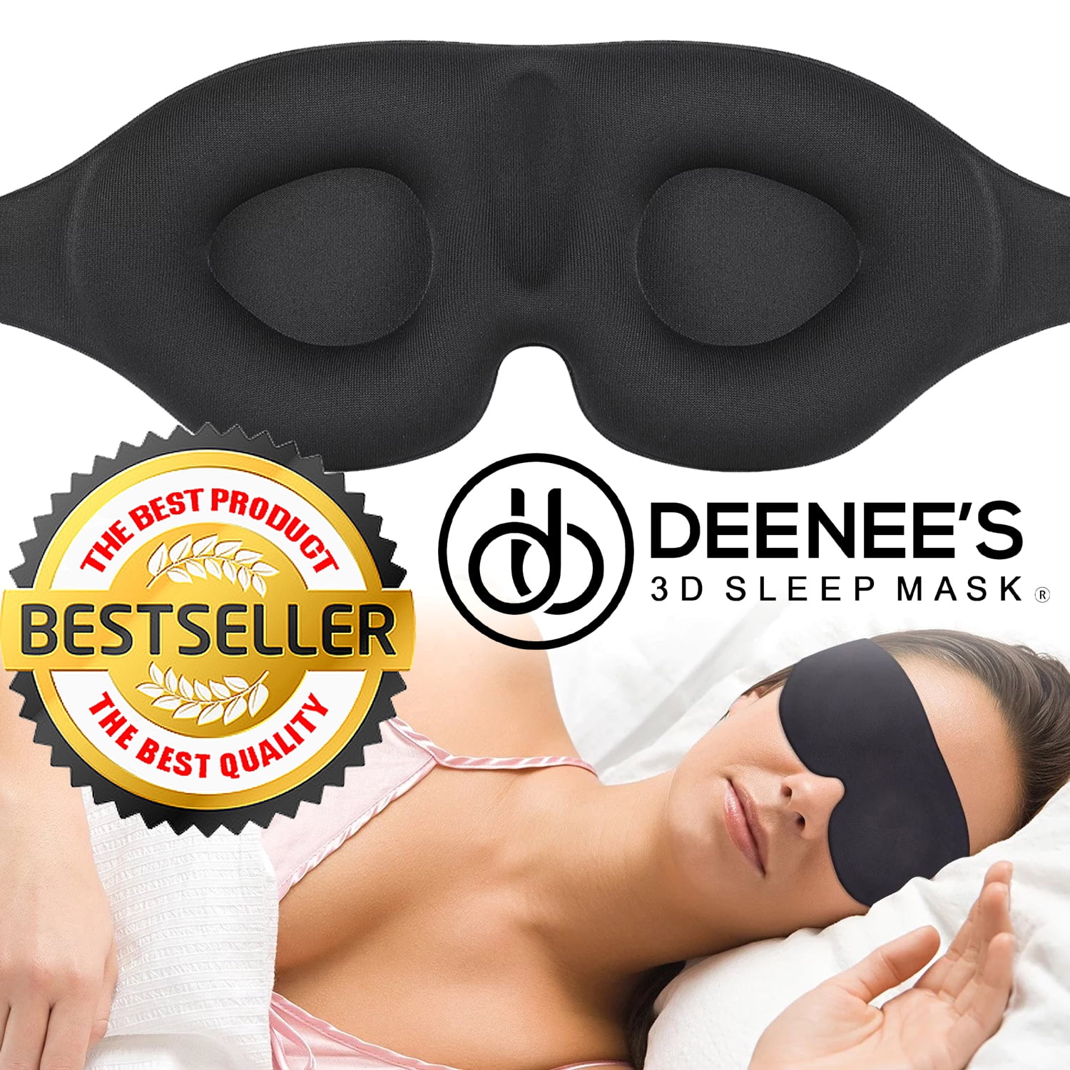 Deenee's Sleep Mask for Women and Men, Eye Mask for Sleeping, Blackout Masks for Insomnia, Black Blindfold, Travel Accessories