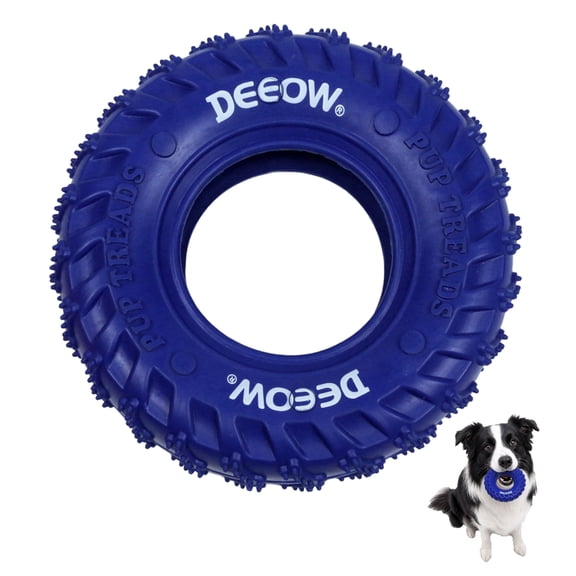 Dog Tire Toy for Aggressive Chewers, Heavy-Duty Bite-Resistant Rubber Teething Ring for Medium & Large Dogs, Treat Dispensing Toy, Blue