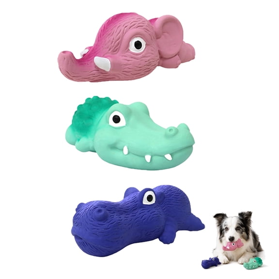 Deeow Latex Squeaky Dog Chew Toys 3 Pack, Soft Teething Interactive Play Toy for Puppy Small Medium Dogs, Cute Hippo Crocodile Elephant Squeaker Toys