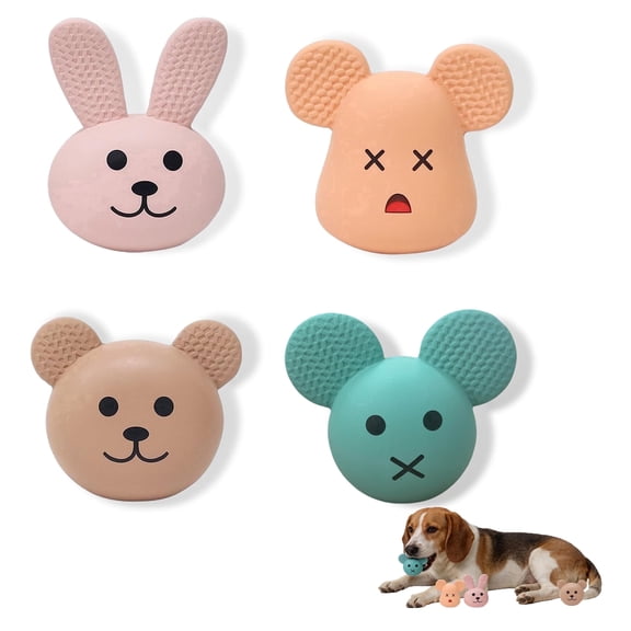 Deeow Squeaky Latex Dog Toys 4 Pack, Cute Teething Chew Toys for Puppies Small Medium Dogs, Calming Interactive Play Gift Set
