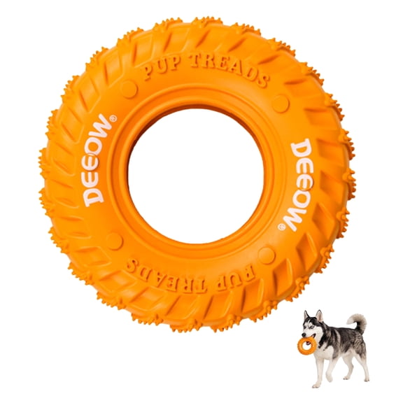 Dog Tire Toy for Aggressive Chewers, Heavy-Duty Bite-Resistant Natural Rubber Teething Ring for Medium & Large Dogs, Interactive Treat Dispensing Fetch Toy, Orange