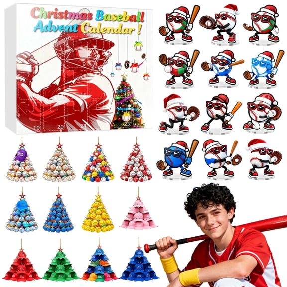 Deep 2D Baseball Cartoon Advent Calendar 24 Piece Baseball Surprise Advent Calendar Baseball Ornament Wind up Timer Loud Days until Christmas Countdown Board Outdoor Light Timers Programmable Second