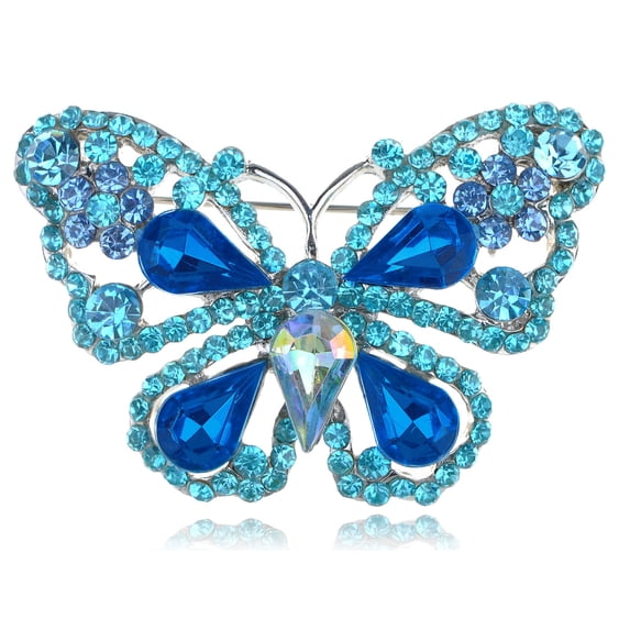 Deep Aqua Blue Sapphire Crystal Rhinestone Fairytale Butterfly Insect Brooch Pin