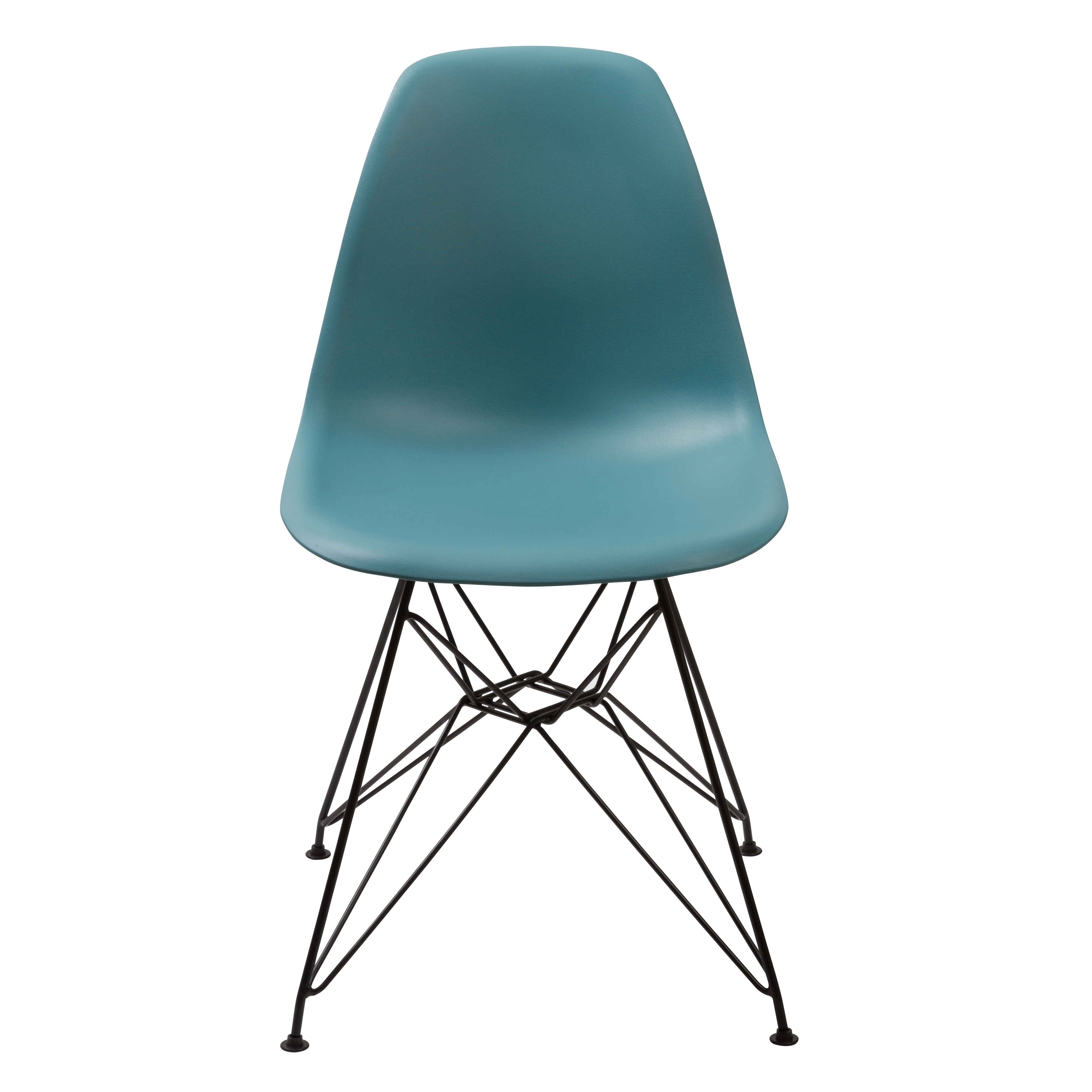 Deep Back Plastic Chair with Metal Eiffel Style Legs, Ocean Blue and
