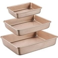 thumbnail image 1 of Deep Baking Pans Set Nonstick,Rectangle Cake Pan,Stackable Bakeware Set of 3,Oven Trays for Baking,Gold(9''/11''/13''), 1 of 4