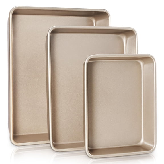 Deep Baking Pans Set for Oven, Nonstick Rectangle Sheet Cake Pans for Baking, 13/11/9 Inch Rectangular Oven Tray for Cooking Brownie Lasagna, Stackable Multi-Depth Bakeware, Golden