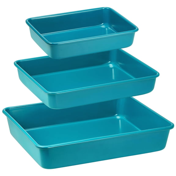 Deep Baking Pans Set for Oven, Nonstick Rectangle Sheet Cake Pans for Baking, 13/11/9 Inch Rectangular Oven Tray for Cooking Brownie Lasagna, Stackable Multi-Depth Bakeware, Golden