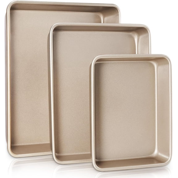 Deep Baking Pans Set for Oven, Nonstick Rectangle Sheet Cake Pans for Baking, 13/11/9 Inch Rectangular Oven Tray for Cooking Brownie Lasagna, Stackable Multi-Depth Bakeware, Golden