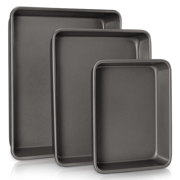 Deep Baking Pans Set for Oven, Nonstick Rectangle Sheet Cake Pans for Baking, 13/11/9 Inch Rectangular Oven Tray for Cooking Brownie Lasagna, Stackable Multi-Depth Bakeware, Golden