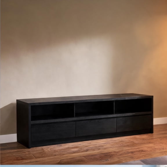 Deep Black Engineered Wood 78-Inch TV Stand Media Console, Modern Entertainment Center with Storage