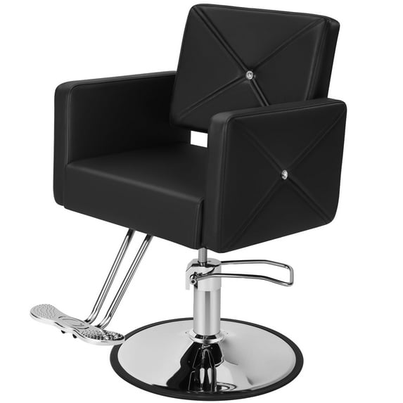 Deep Black Salon Chair for Hair Stylist – Hydraulic Beauty Chair with Crystal Tufted Back, Extra-Wide Seat, Adjustable Height, 360° Swivel for Barbershop, Spa, or Home Use