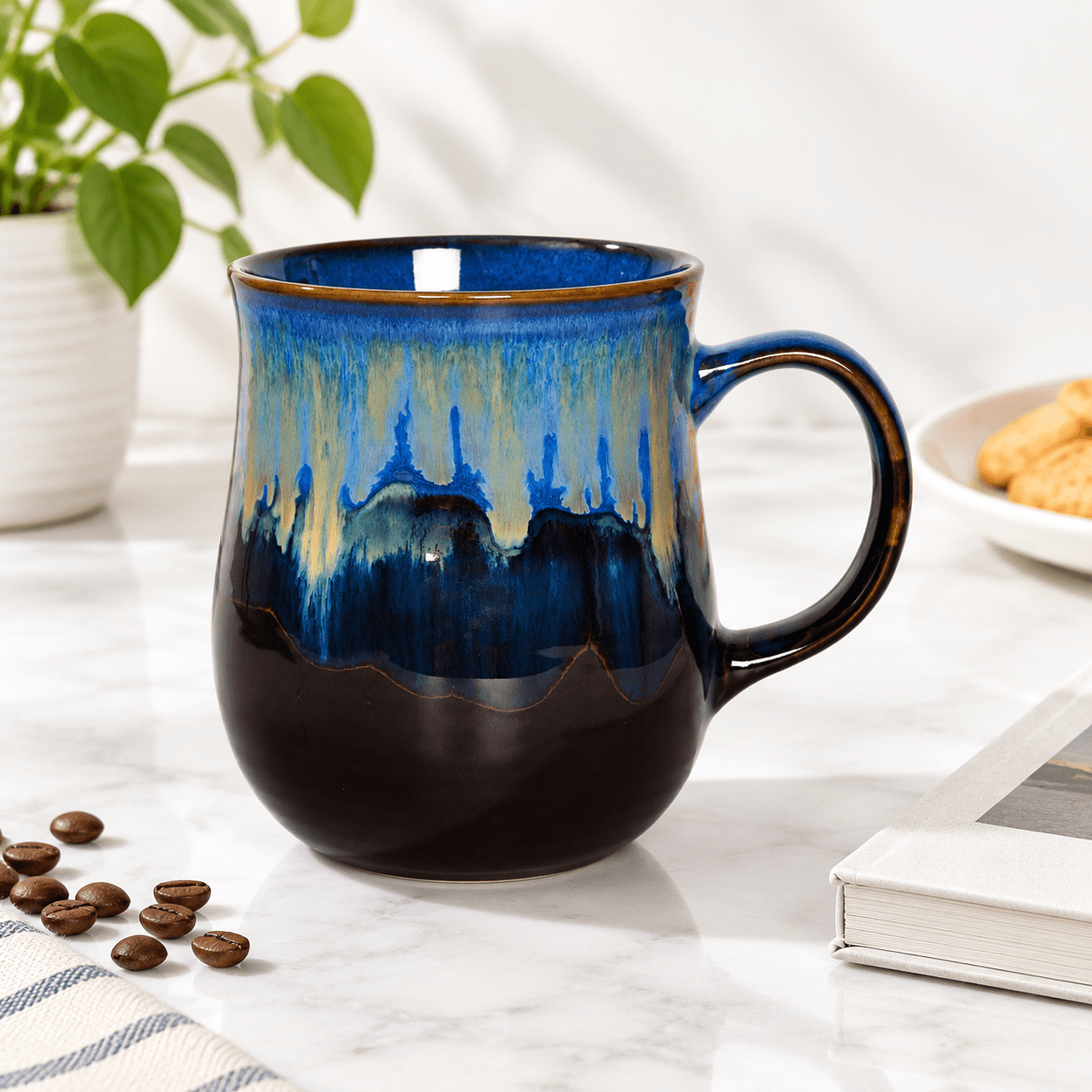 Deep Blue 1 21 Oz Large Ceramic Coffee Mug For Office And Home ...