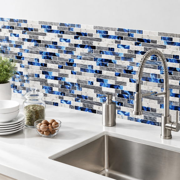 Deep Blue 10 Self-Adhesive Decorative Wall Panels Thicker Peel and Stick Tiles