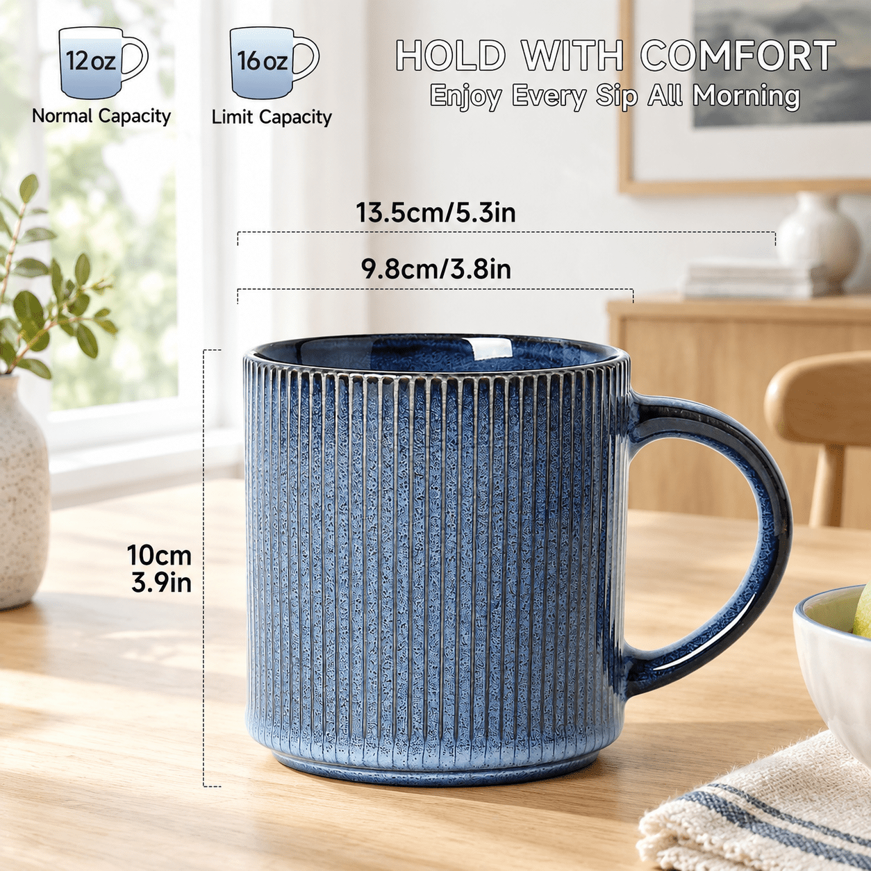 Deep Blue 6PCS 16 Oz Ceramic Coffee Mug Set With Large Handles ...