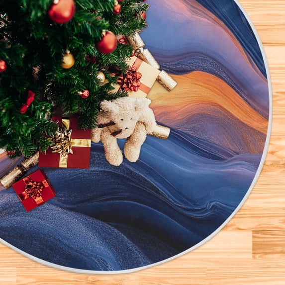 Deep Blue Abstract Shapes Christmas Tree Skirt Stand Mat Waterproof Floor Protection Mat for Holiday Decoration