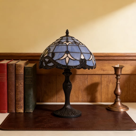 Deep Blue Baroque Style Table Lamp, Luxurious Nostalgic Vibe with Carved Base, 2700K Bulb Fit for Study/Restaurant