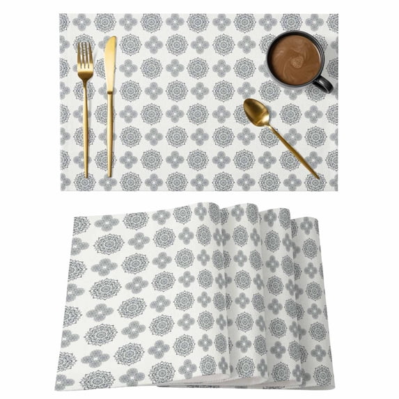 Deep Blue Boho Flower Placemats Set of 12, Abstract Bosemia Geometric Graphic Non-Slip Place Mats Washable Table Mats for Kitchen Dining Table Decorations Indoor/Outdoor