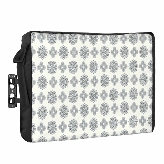 Deep Blue Boho Flower Waterproof Outdoor TV Cover, Abstract Bosemia Geometric Graphic Outside Weatherproof TV Enclosures for 36 to 39 Inch LCD Television Shield Flat Screen Protectors