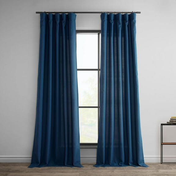 Deep Blue Dobby Linen Curtain (1 Panel), Deep Blue, 50W X 108L