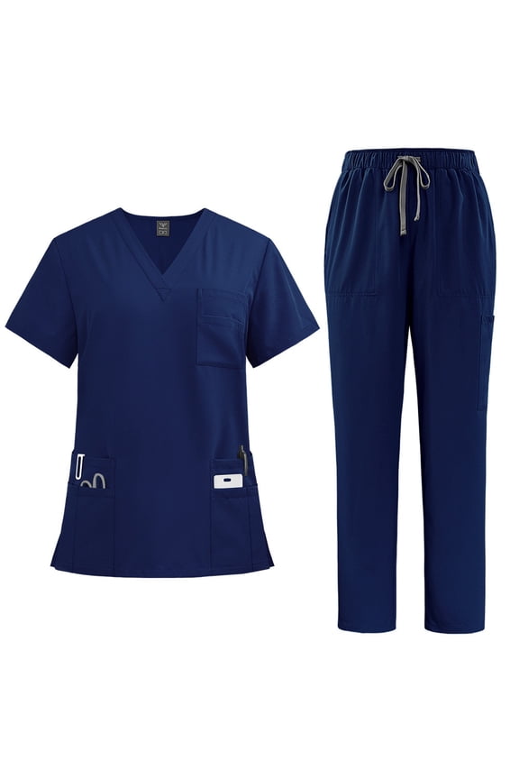 Deep Blue Doctor Nurse Work Uniforms Set Unisex Shirt & Pant Surgical Uniforms Set
