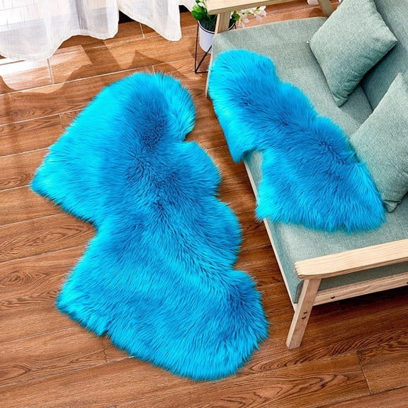 Deep Blue Fashionable Creative Heart-Shaped Plush Carpet Rug - Soft Fluffy Plush Material European Style Heart Pattern Design - Versatile Multi-Use As Floor Mat Sofa Cushion