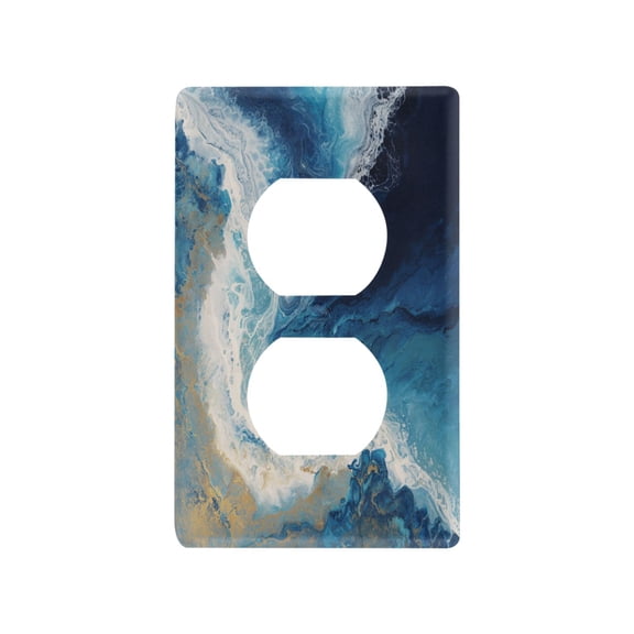 Deep Blue Gilded Surf Decorative Wall Plate, Flame Retardant PC Plastic Light Switch & Outlet Cover with Mounting Screws Fits Duplex Outlets