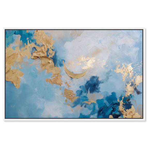 Deep Blue Gold Drift Canvas Blue Abstract Art by Art Remedy, White Frame, 36" x 24"