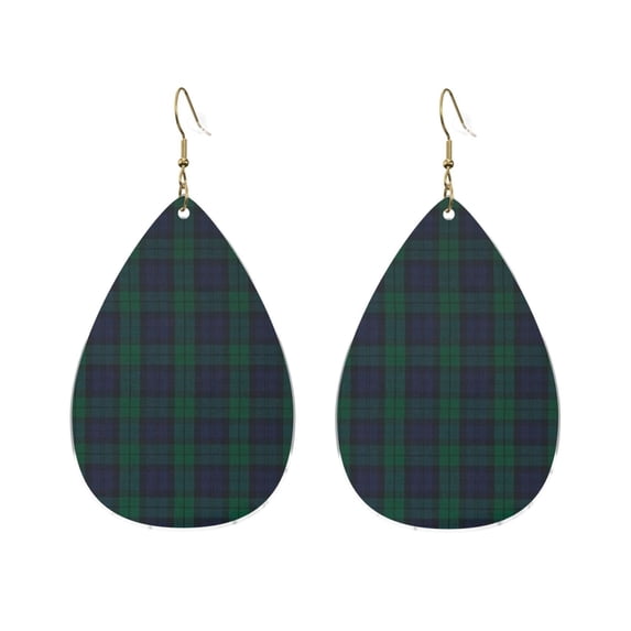 Deep Blue & Green Plaid Acrylic Dangle Teardrop Earrings For Women Lady