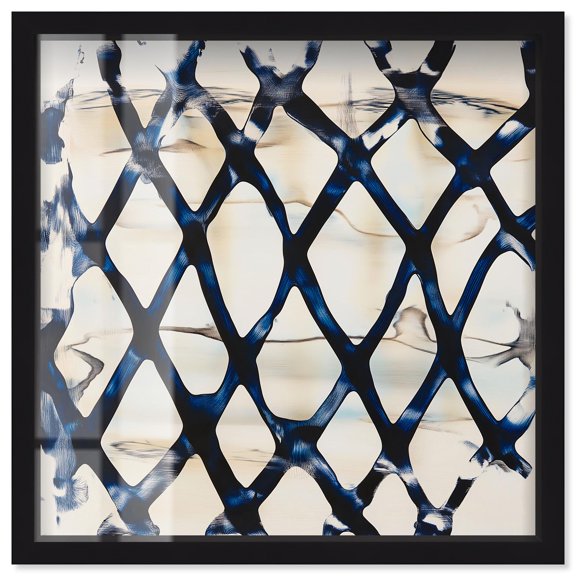 Deep Blue Interlace I Shadowbox Print Kitchen Wall Decor by Art Remedy, Black Frame, 12 x 12