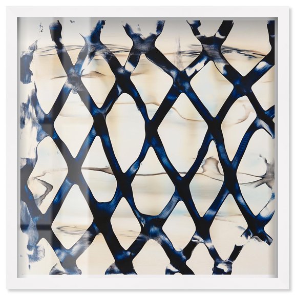 Deep Blue Interlace I Shadowbox Print Kitchen Wall Decor by Art Remedy, White Frame, 30 x 30