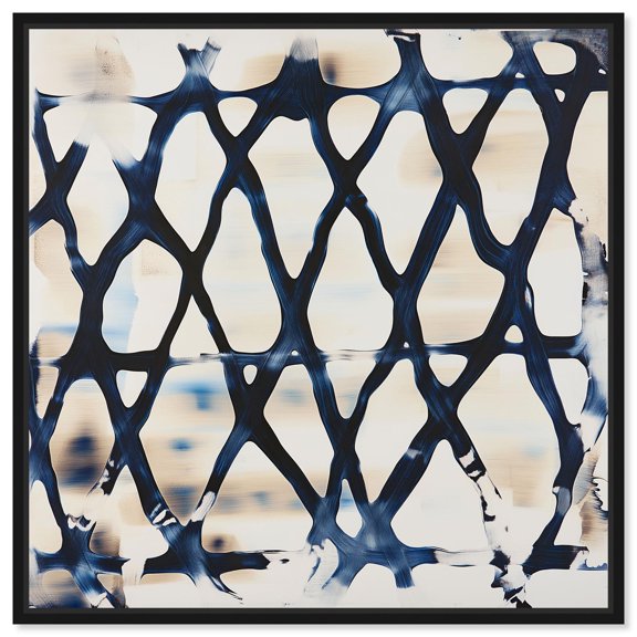 Deep Blue Interlace II Canvas Print Kitchen Wall Decor by Art Remedy, Black Frame, 40 x 40