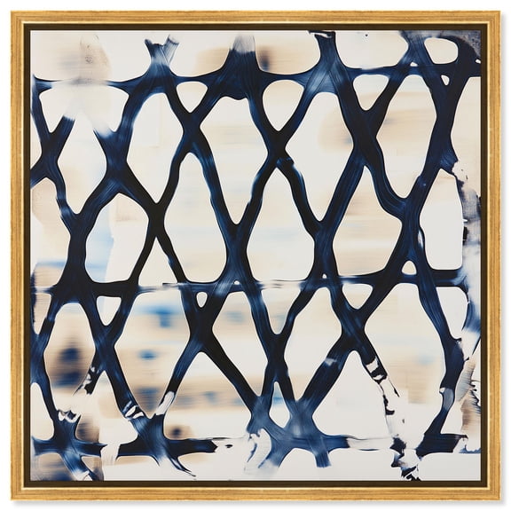 Deep Blue Interlace II Canvas Print Kitchen Wall Decor by Art Remedy, Gold Frame, 40 x 40