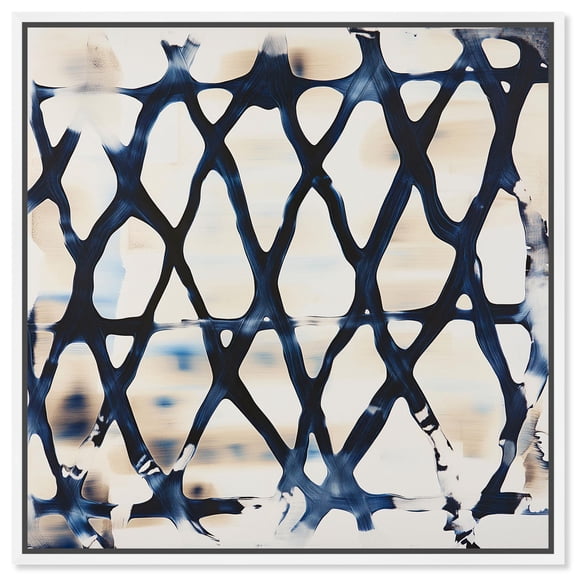 Deep Blue Interlace II Canvas Print Kitchen Wall Decor by Art Remedy, White Frame, 40 x 40